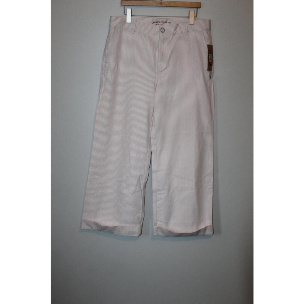 NWT Lauren Jeans Co Striped Wide Leg Trouser Denim Jean Pink Plus Size 14 H14626 - Picture 9 of 12